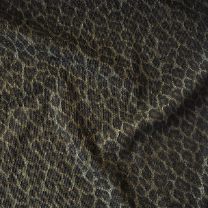 Olive Leopard Print Rigid Cotton Denim Fabric for dressmaking