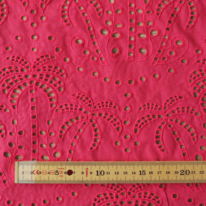 Fabric Godmother Raspberry Palm Tree Cotton Broderie Anglaise Fabric for dressmaking