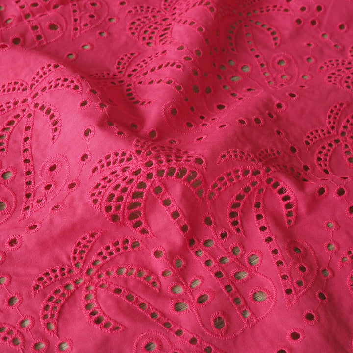 Fabric Godmother Raspberry Palm Tree Cotton Broderie Anglaise Fabric for dressmaking