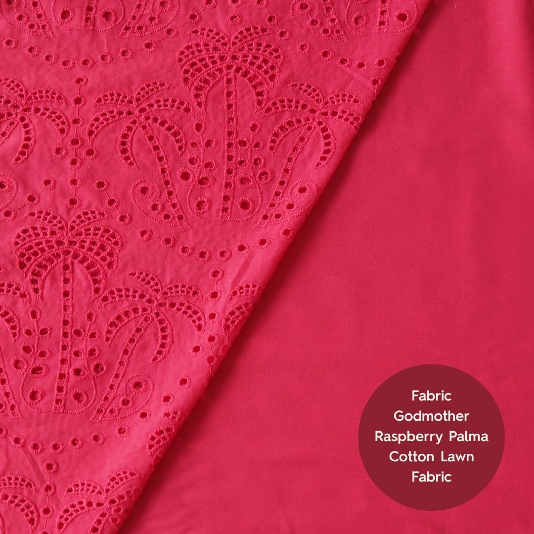 Fabric Godmother Raspberry Palm Tree Cotton Broderie Anglaise Fabric for dressmaking