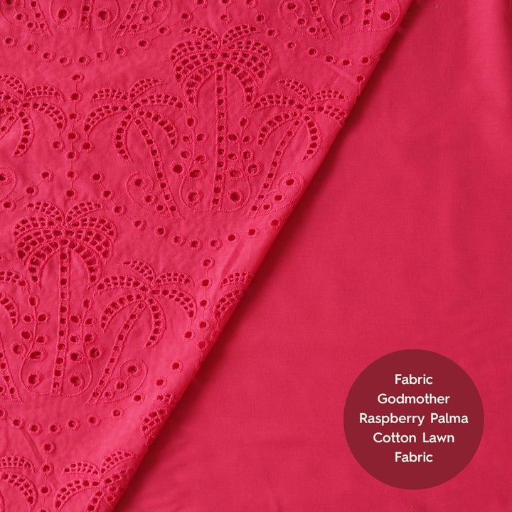 Fabric Godmother Raspberry Palm Tree Cotton Broderie Anglaise Fabric for dressmaking