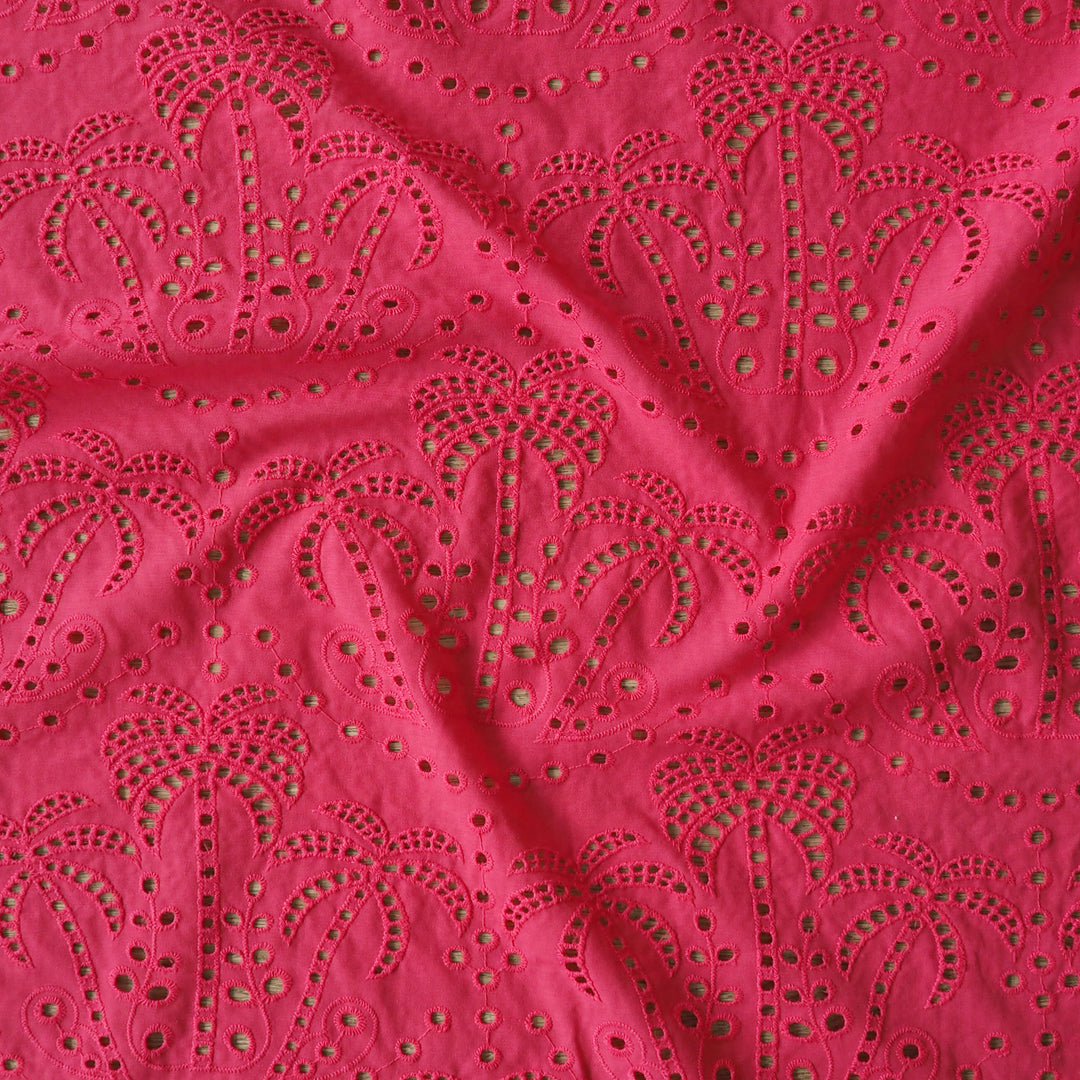 Fabric Godmother Raspberry Palm Tree Cotton Broderie Anglaise Fabric for dressmaking