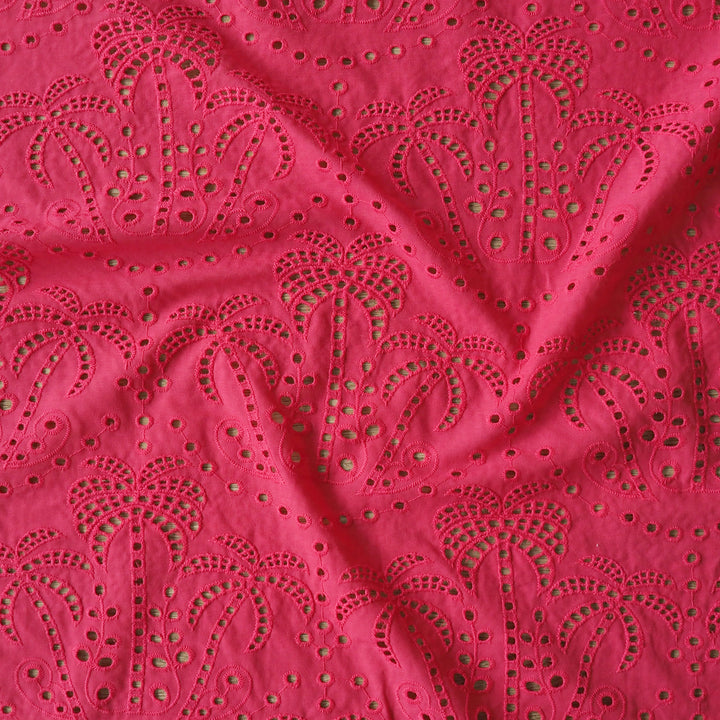 Fabric Godmother Raspberry Palm Tree Cotton Broderie Anglaise Fabric for dressmaking