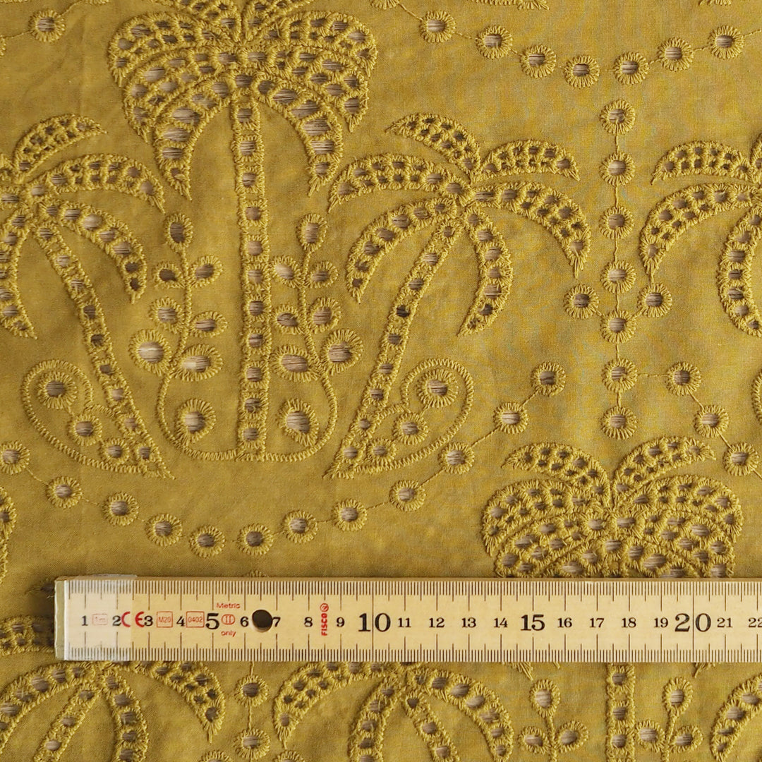 Fabric Godmother Olive Palm Tree Cotton Broderie Anglaise Fabric for dressmaking