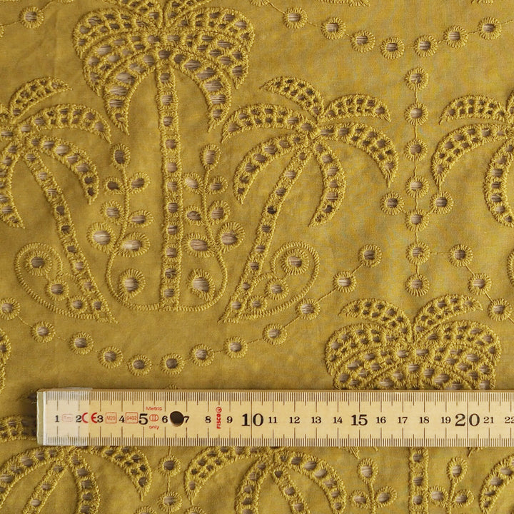 Fabric Godmother Olive Palm Tree Cotton Broderie Anglaise Fabric for dressmaking