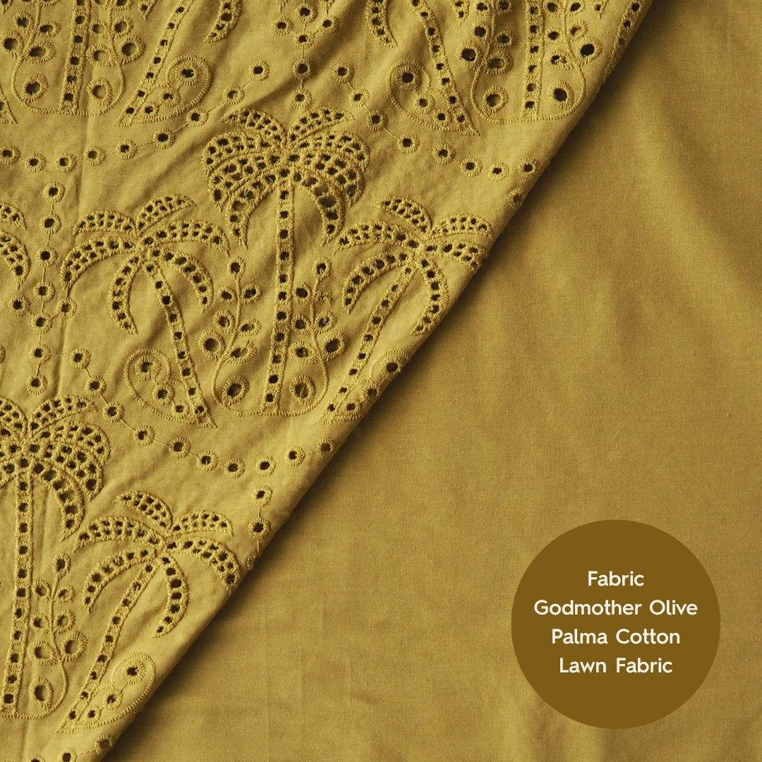 Fabric Godmother Olive Palm Tree Cotton Broderie Anglaise Fabric for dressmaking