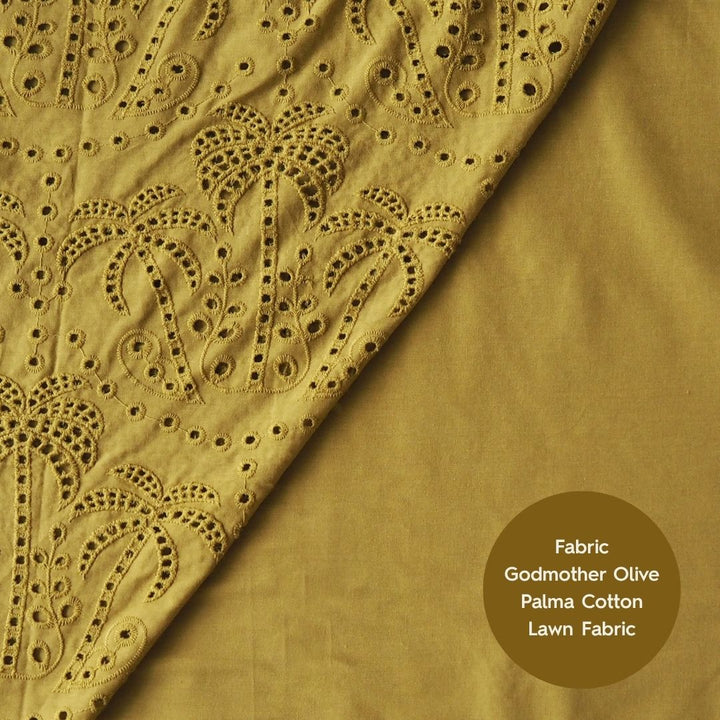 Fabric Godmother Olive Palm Tree Cotton Broderie Anglaise Fabric for dressmaking