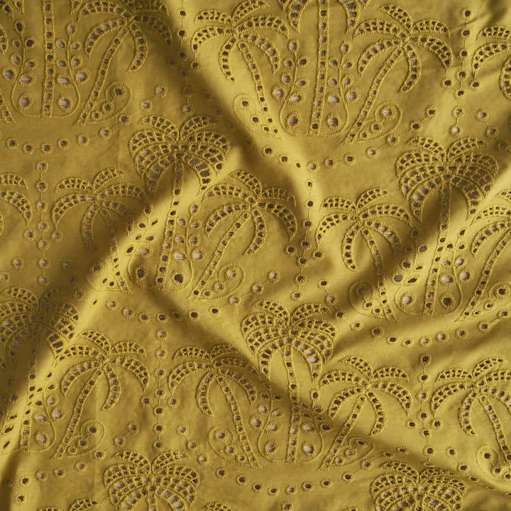 Fabric Godmother Olive Palm Tree Cotton Broderie Anglaise Fabric for dressmaking