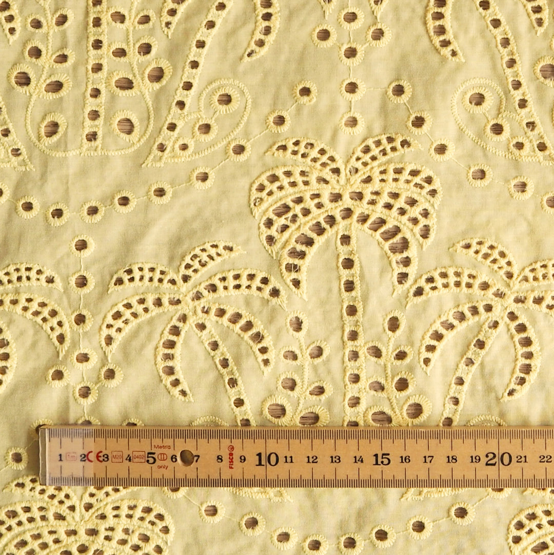 Fabric Godmother Butter Yellow Palm Tree Cotton Broderie Anglaise Fabric for dressmaking