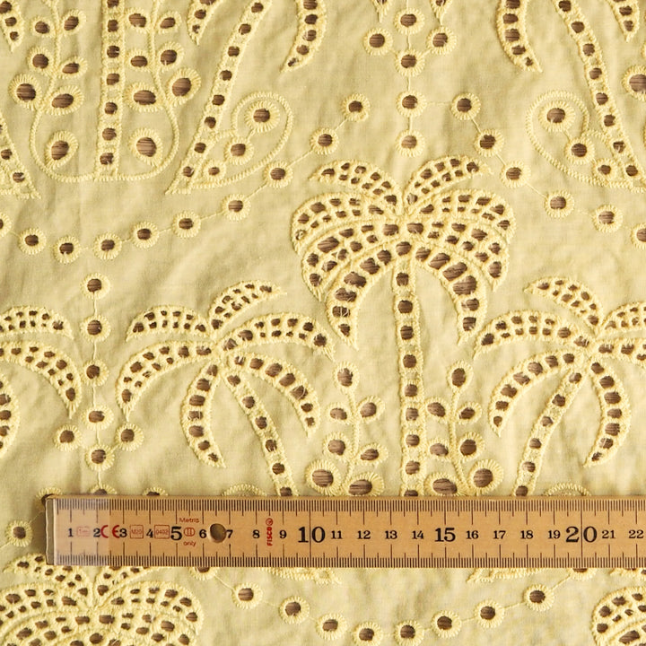 Fabric Godmother Butter Yellow Palm Tree Cotton Broderie Anglaise Fabric for dressmaking