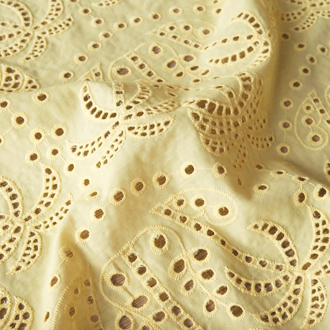 Fabric Godmother Butter Yellow Palm Tree Cotton Broderie Anglaise Fabric for dressmaking