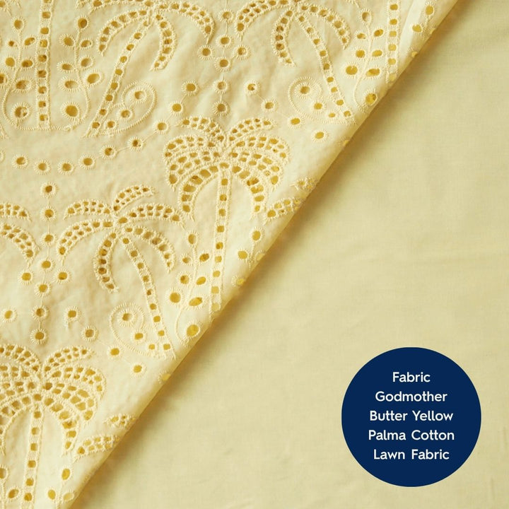 Fabric Godmother Butter Yellow Palm Tree Cotton Broderie Anglaise Fabric for dressmaking
