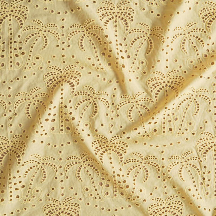 Fabric Godmother Butter Yellow Palm Tree Cotton Broderie Anglaise Fabric for dressmaking