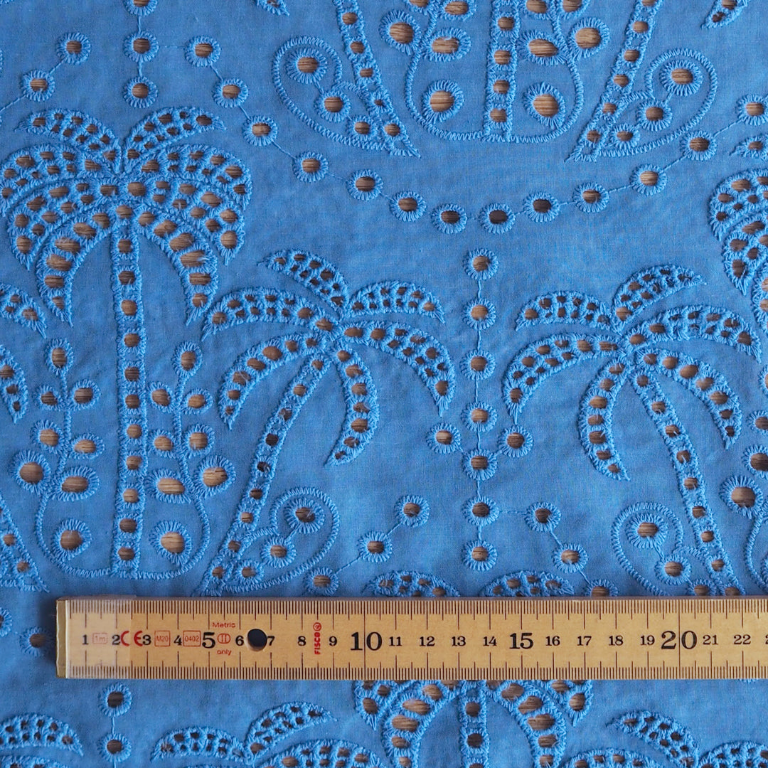 Fabric Godmother Periwinkle Palm Tree Cotton Broderie Anglaise Fabric for dressmaking