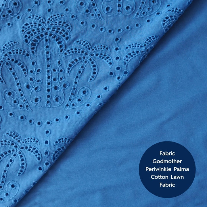 Fabric Godmother Periwinkle Palm Tree Cotton Broderie Anglaise Fabric for dressmaking