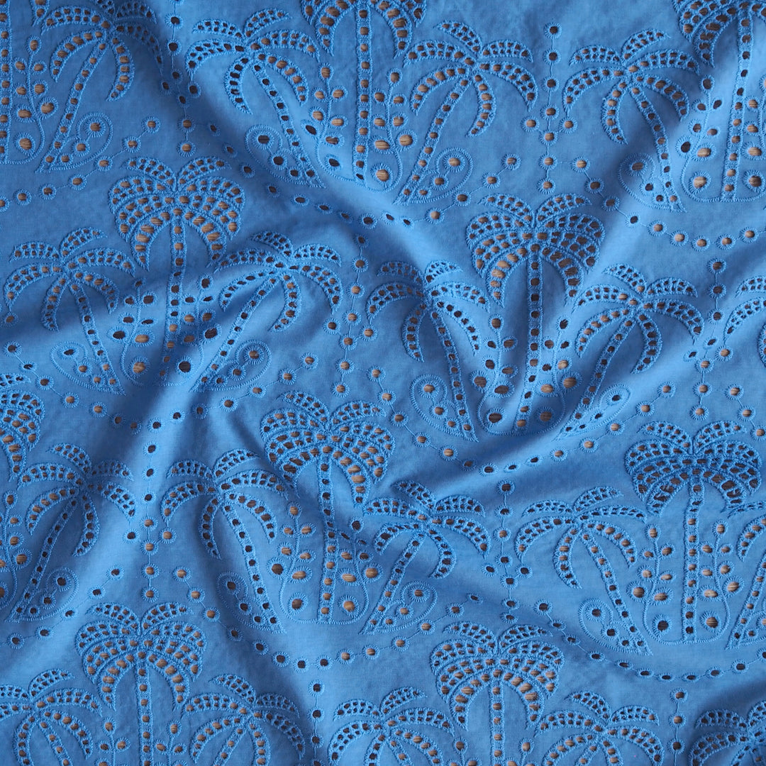 Fabric Godmother Periwinkle Palm Tree Cotton Broderie Anglaise Fabric for dressmaking