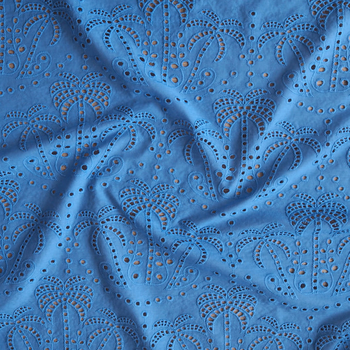 Fabric Godmother Periwinkle Palm Tree Cotton Broderie Anglaise Fabric for dressmaking