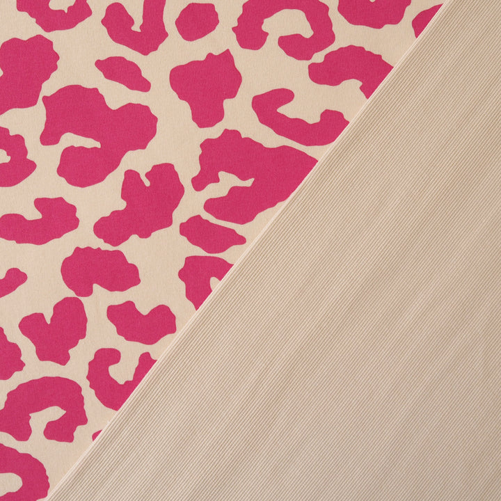 Flamingo Leopard Snuggly Fleeceback Organic Cotton Sweatshirting Fabric - Bolt End Piece 100cm x 140cm