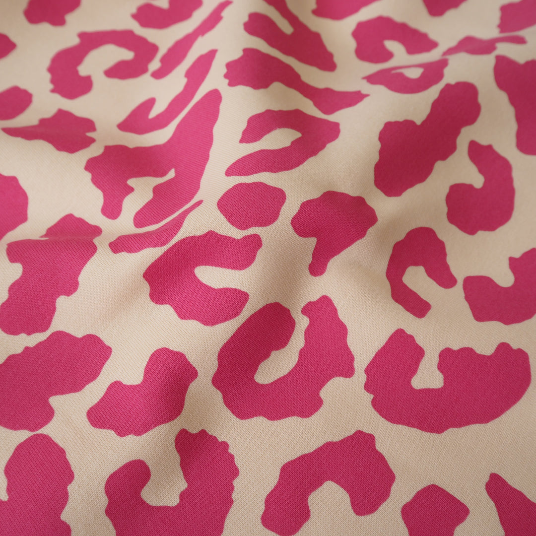 Flamingo Leopard Snuggly Fleeceback Organic Cotton Sweatshirting Dressmaking Fabric
