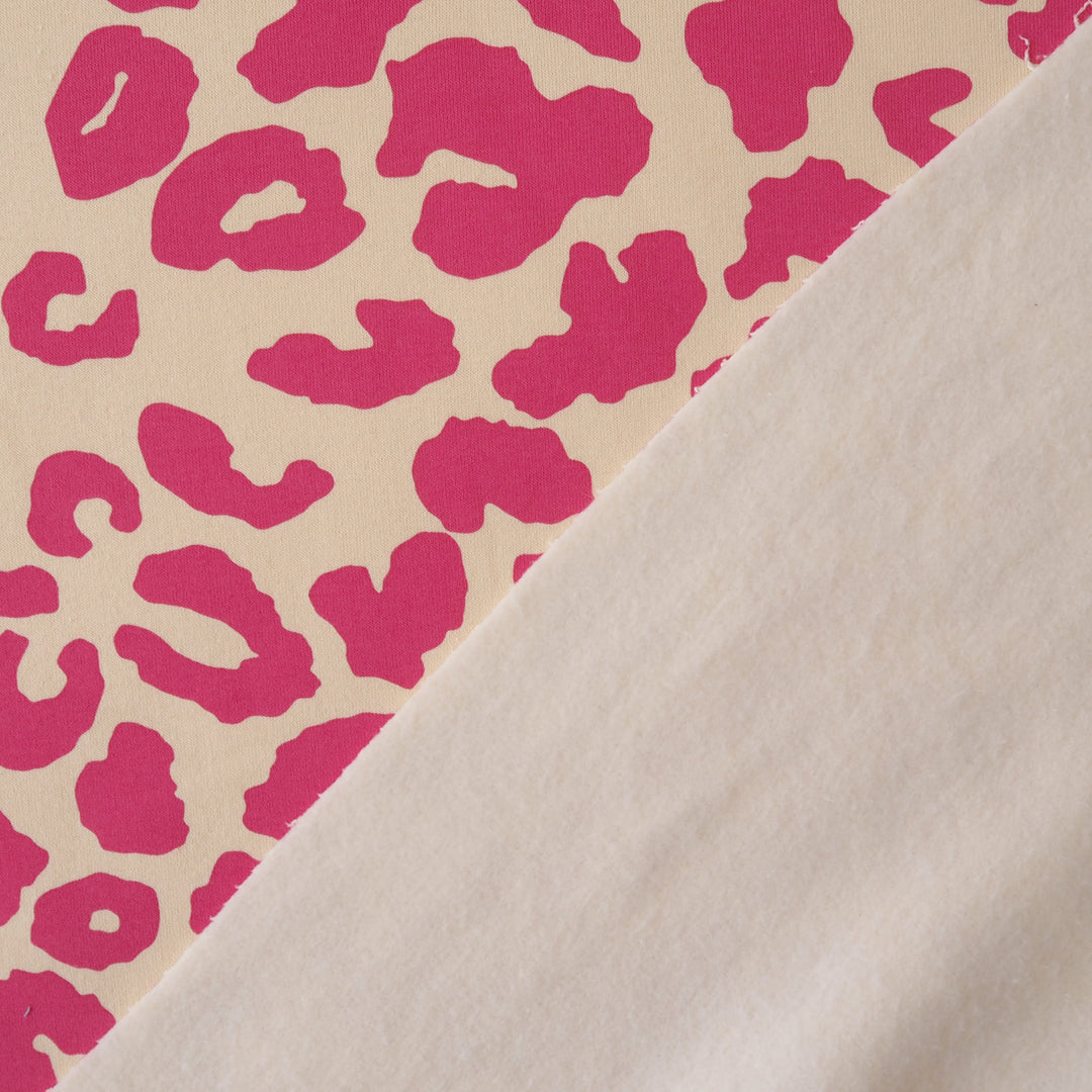 Flamingo Leopard Snuggly Fleeceback Organic Cotton Sweatshirting Dressmaking Fabric