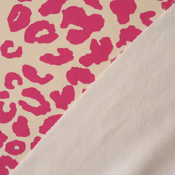 Flamingo Leopard Snuggly Fleeceback Organic Cotton Sweatshirting Dressmaking Fabric