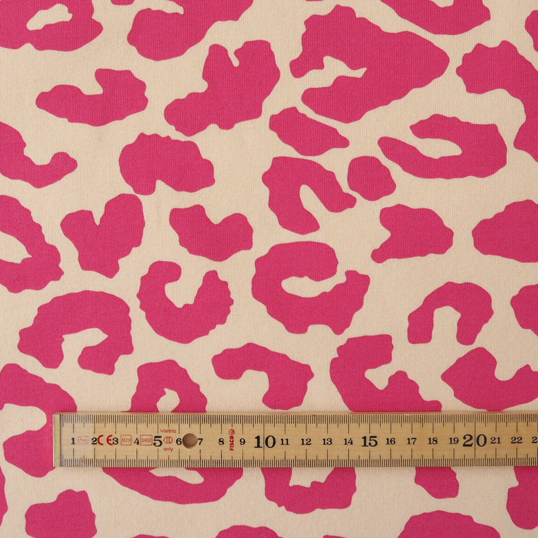 Flamingo Leopard Snuggly Fleeceback Organic Cotton Sweatshirting Dressmaking Fabric