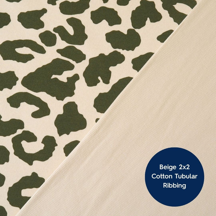 Olive Leopard Snuggly Fleeceback Organic Cotton Sweatshirting Dressmaking Fabric