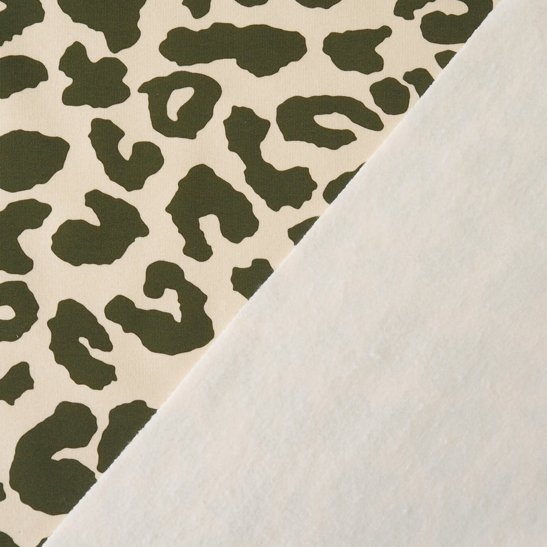 Olive Leopard Snuggly Fleeceback Organic Cotton Sweatshirting Dressmaking Fabric