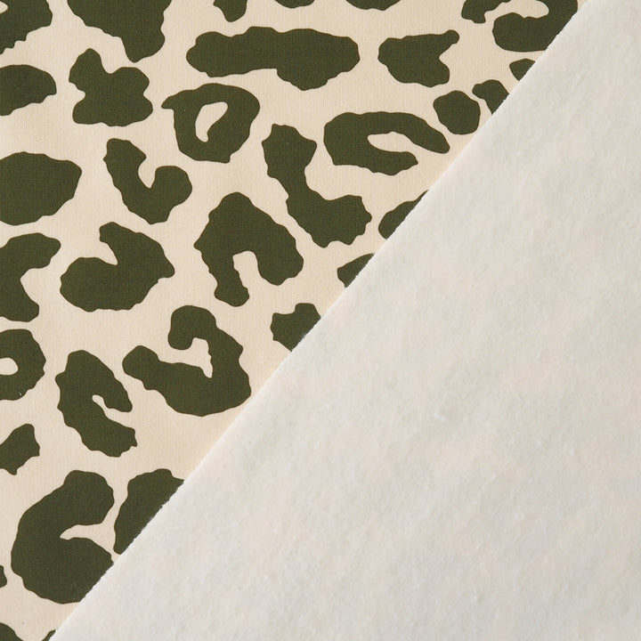 Olive Leopard Snuggly Fleeceback Organic Cotton Sweatshirting Dressmaking Fabric