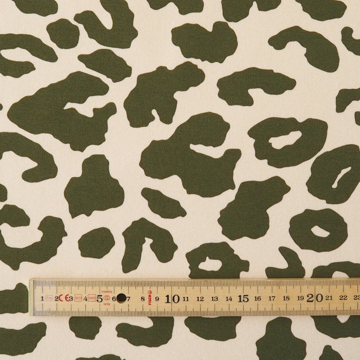 Olive Leopard Snuggly Fleeceback Organic Cotton Sweatshirting Dressmaking Fabric