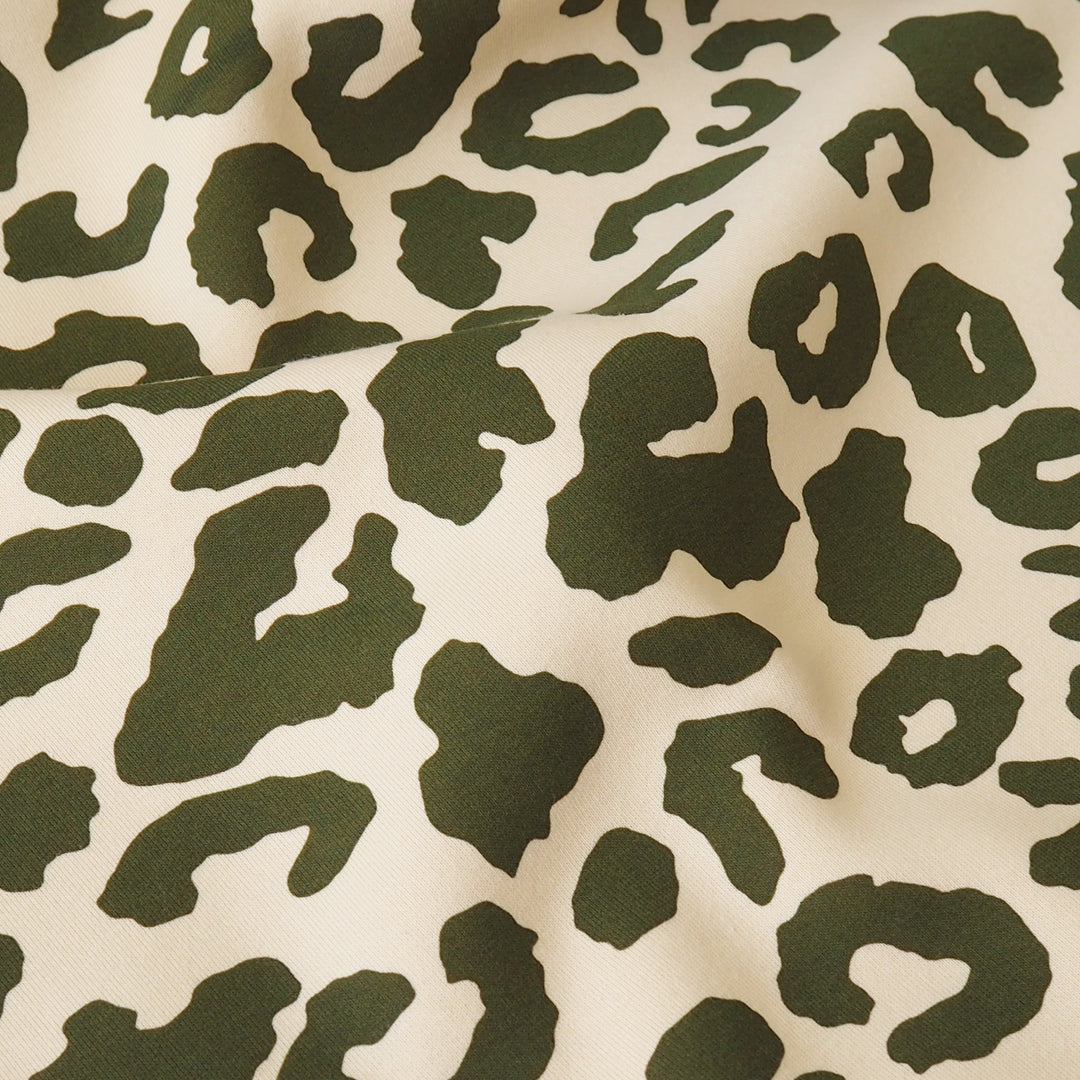 Olive Leopard Snuggly Fleeceback Organic Cotton Sweatshirting Dressmaking Fabric