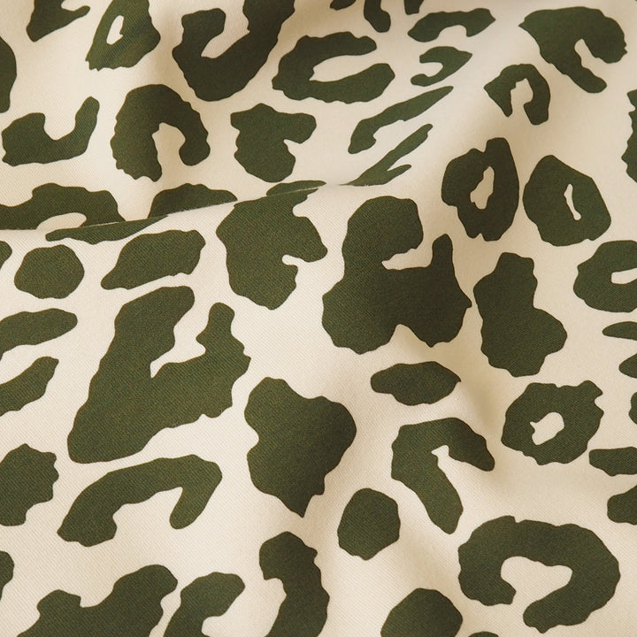 Olive Leopard Snuggly Fleeceback Organic Cotton Sweatshirting Dressmaking Fabric