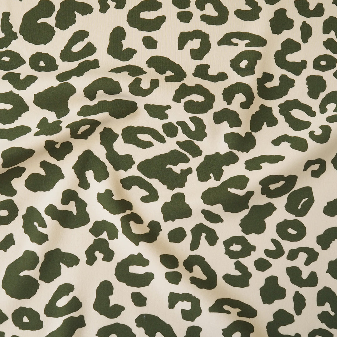 Olive Leopard Snuggly Fleeceback Organic Cotton Sweatshirting Dressmaking Fabric