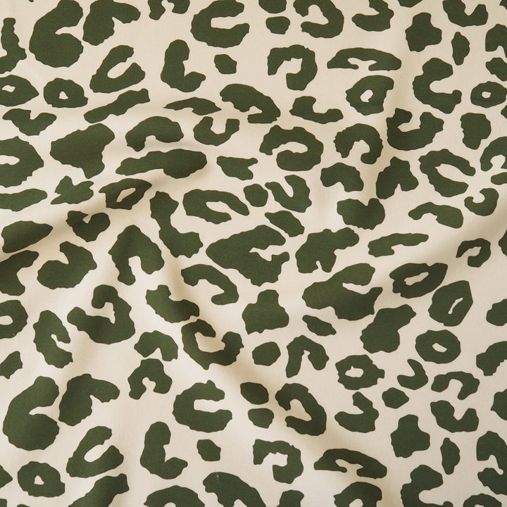 Olive Leopard Snuggly Fleeceback Organic Cotton Sweatshirting Dressmaking Fabric
