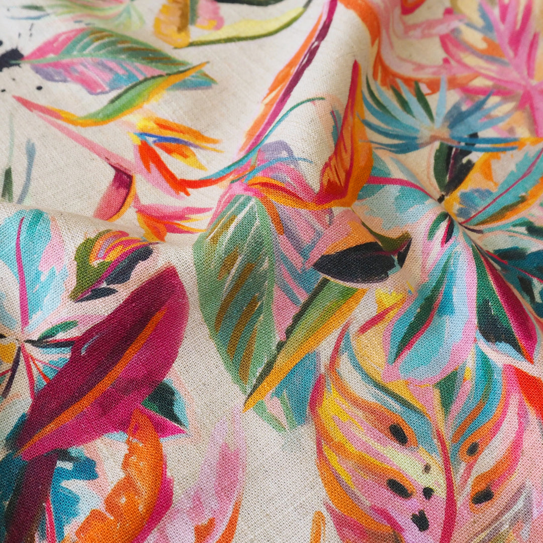 Tropical Oasis Viscose Linen dressmaking Fabric