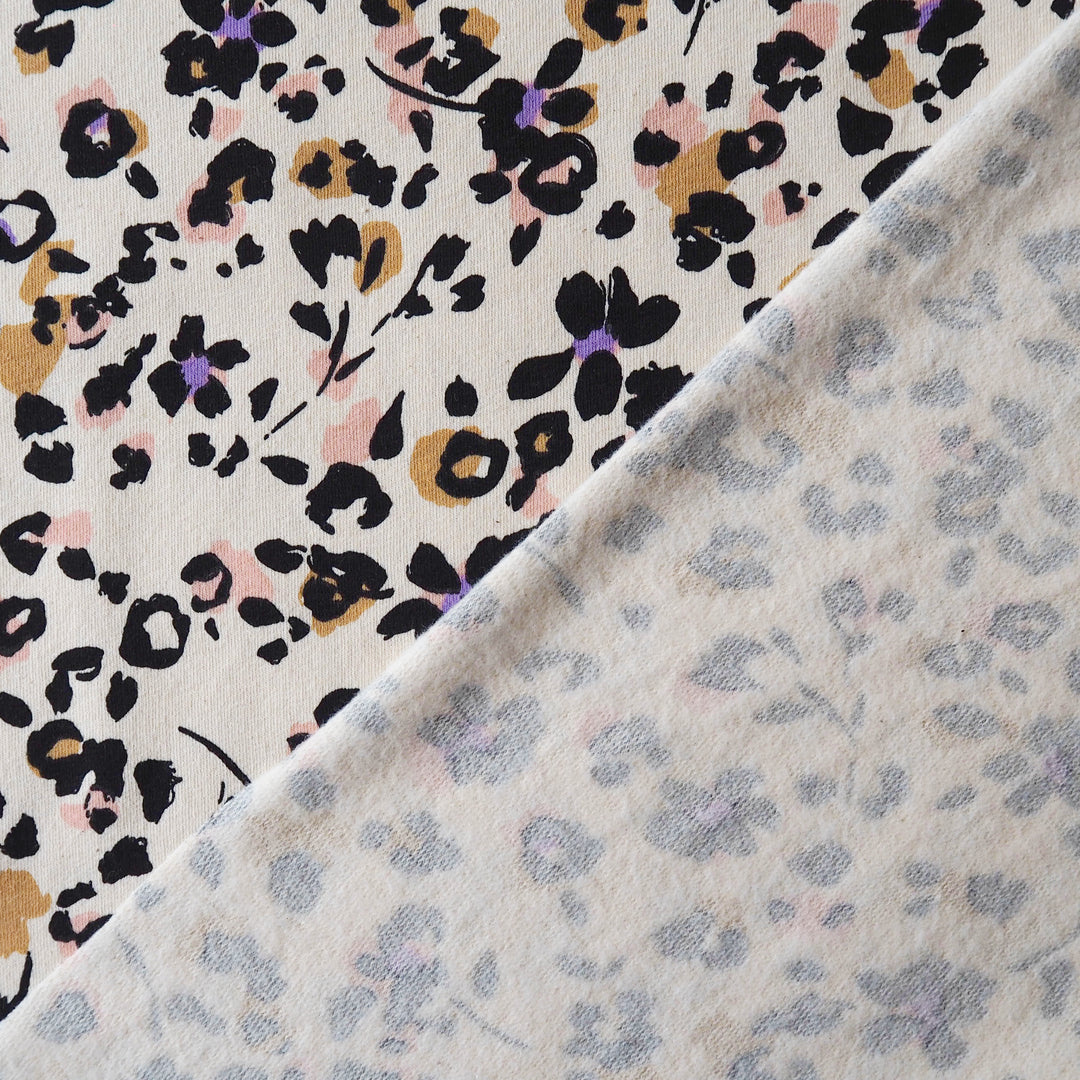 Leopard Bloom Fleeceback Cotton French Terry Fabric for dressmaking