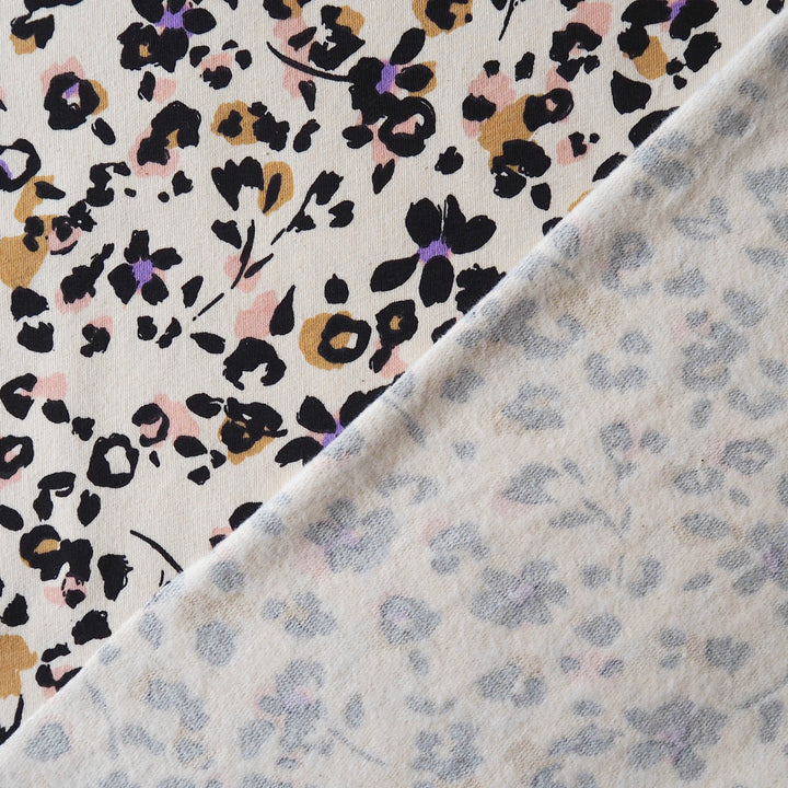 Leopard Bloom Fleeceback Cotton French Terry Fabric for dressmaking