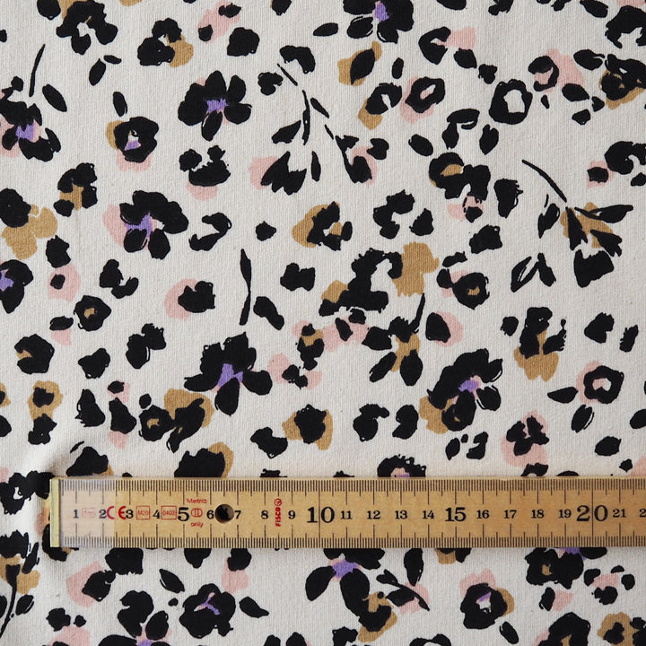 Leopard Bloom Fleeceback Cotton French Terry Fabric for dressmaking
