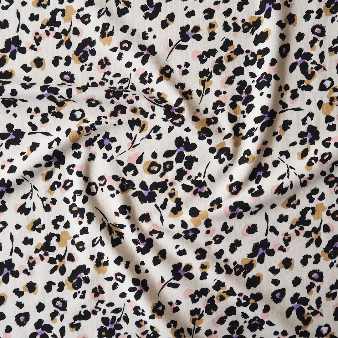 Leopard Bloom Fleeceback Cotton French Terry Fabric for dressmaking