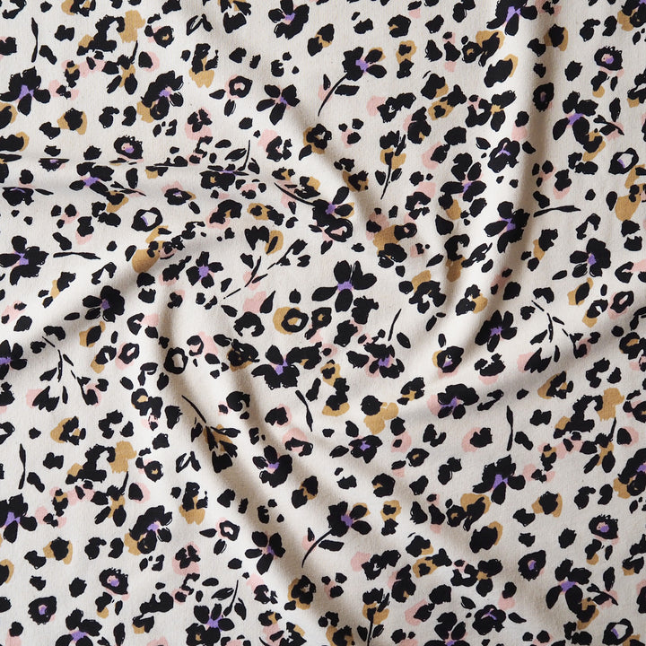 Leopard Bloom Fleeceback Cotton French Terry Fabric for dressmaking