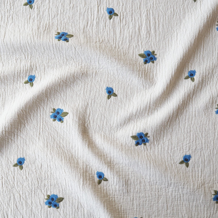 Blueberry Bunches Embroidered Cotton Double Gauze Fabric for dressmaking