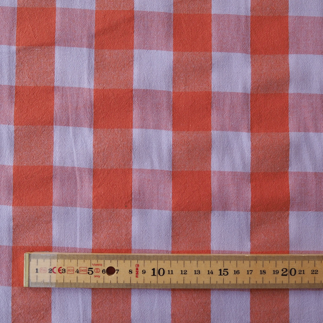 Lavender & Coral Yarn Dyed Cotton Check Fabric for dressmaking