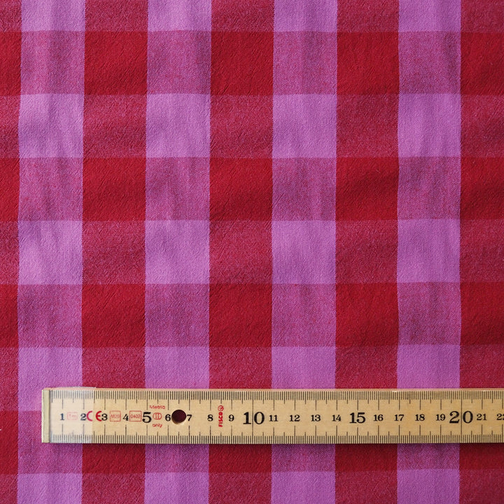 Fuchsia & Red Yarn Dyed Cotton Check Fabric for dressmaking
