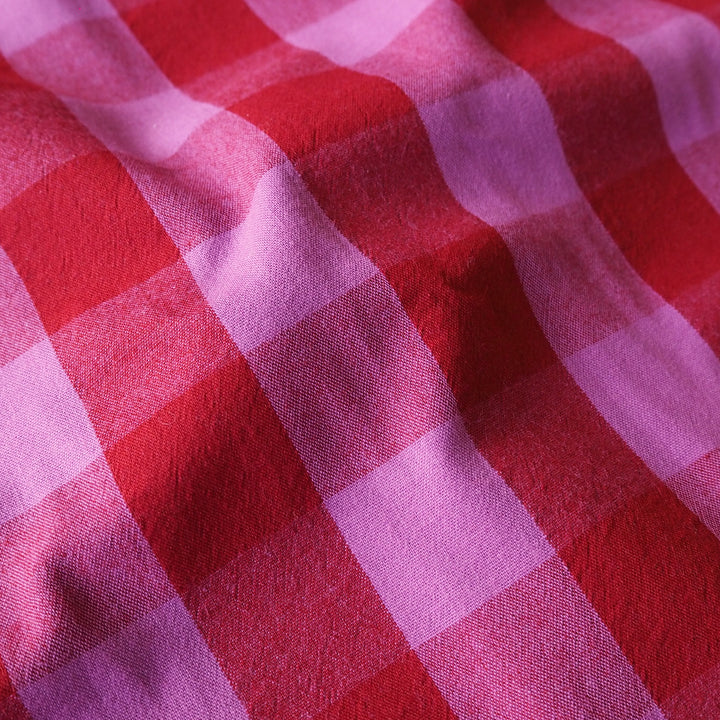 Fuchsia & Red Yarn Dyed Cotton Check Fabric for dressmaking