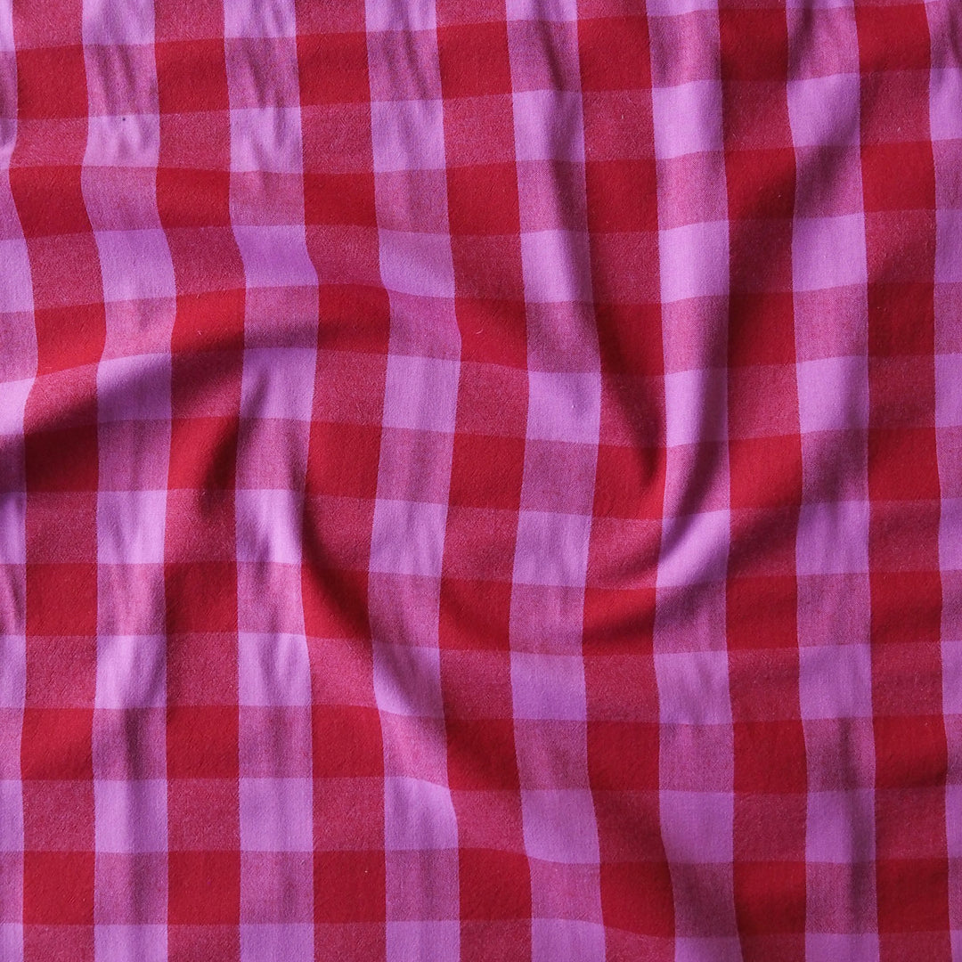 Fuchsia & Red Yarn Dyed Cotton Check Fabric for dressmaking