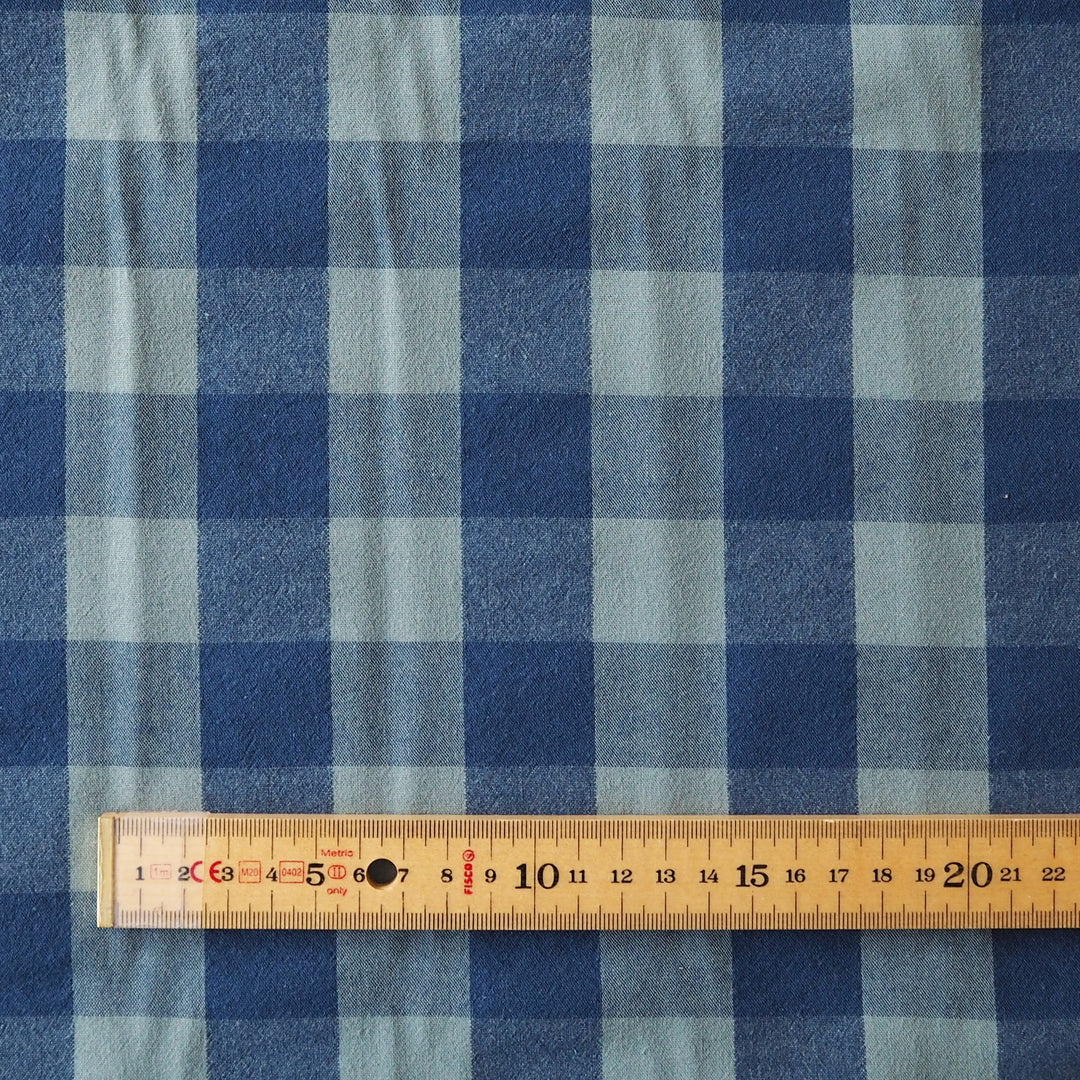 Teal & Navy Yarn Dyed Cotton Check Fabric for dressmaking