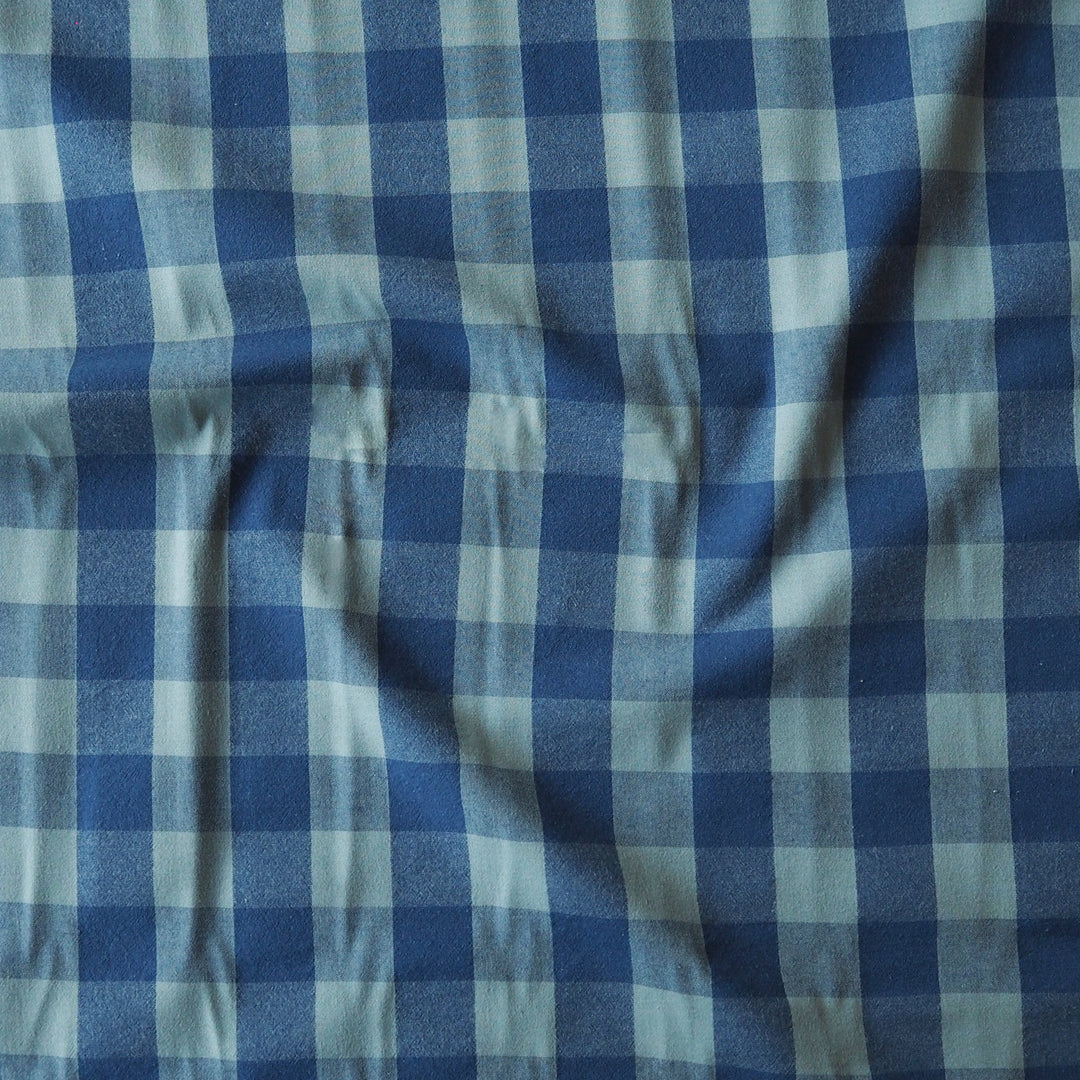 Teal & Navy Yarn Dyed Cotton Check Fabric for dressmaking