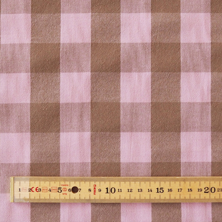 Mocha & Blossom Yarn Dyed Cotton Check Fabric for dressmaking