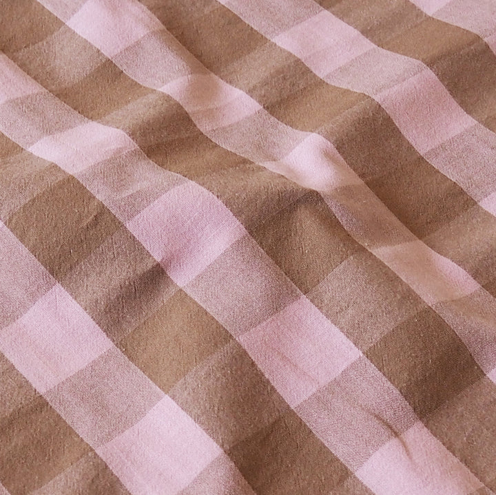 Mocha & Blossom Yarn Dyed Cotton Check Fabric for dressmaking