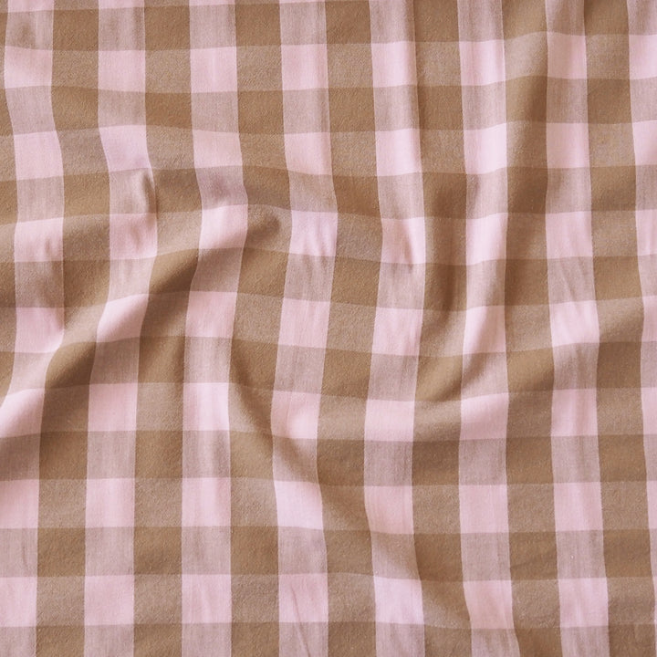 Mocha & Blossom Yarn Dyed Cotton Check Fabric for dressmaking